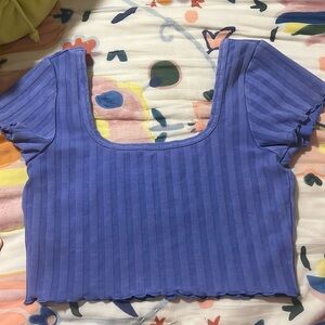 Aerie cropped lettuce-cut sleeve square neck top